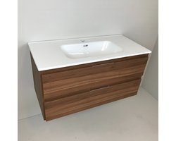 Badmeubel Nogal 100cm, noten 'look' met keramische wastafel