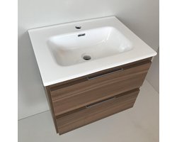 Badmeubel Nogal 60cm, noten 'look' met keramische wastafel