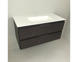 Badmeubel Wengé 100cm, wengé 'look' met Solid Surface wastafel