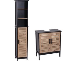 Badmeubelset Bergen Wastafelonderkast + Kolomkast - Zwart/Bruin