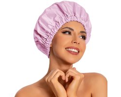 Badmuts - Douchemuts Dames - Shower Cap - Grote waterdichte douchekap - Wasbare elastische band - Badkap voor lang haar - Droog haar - Paars - Perfect voor badkamer - Reizen - Buitenshuis