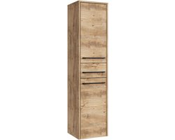 Badplaats Badkamerkast Florence 30 x 35 x 130 cm - Kastanje Eiken - Hangende Kolomkast met 2 Deuren en 1 Lade