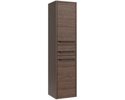 Badplaats Badkamerkast Florence 30 x 35 x 130 cm – Walnoot Bruin – Hangende Kolomkast met 2 Deuren en 1 Lade