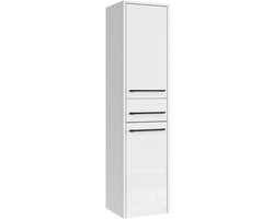 Badplaats Badkamerkast Florence 30 x 35 x 130 cm – Wit Hoogglans – Hangende Kolomkast met 2 Deuren en 1 Lade