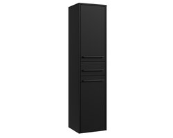 Badplaats Badkamerkast Florence 30 x 35 x 130 cm – Zwart Mat – Hangende Kolomkast met 2 Deuren en 1 Lade