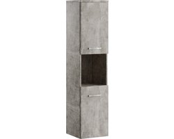 Badplaats Badkamerkast Montreal 30 x 30 x 131 cm - Beton Grijs - Hangende Kolomkast met 2 Deuren