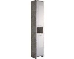 Badplaats Badkamerkast Nemo 32 x 29 x 167 cm - Beton Grijs met Wit - Staande Kolomkast met Twee Deuren