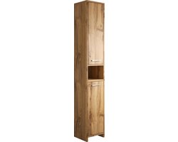 Badplaats Badkamerkast Nemo 32 x 29 x 167 cm – Eiken met Wit – Staande Kolomkast met Twee Deuren