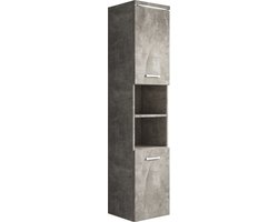 Badplaats Badkamerkast Paso 35 x 35 x 160 cm – Beton Grijs – Hangende Kolomkast met 2 Deuren