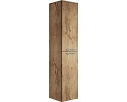 Badplaats Badkamerkast Venus 30 x 30 x 160 cm - Kastanje Eiken - Hangende Kolomkast met Twee Deuren