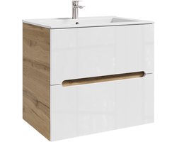 Badplaats Badkamermeubel Lincoln 80 x 46 cm - Eiken met Hoogglans Wit - Badmeubel met Wastafel