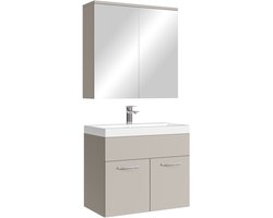 Badplaats Badkamermeubel Montreal 60 x 35 cm – Beige – Wastafel met Onderkast en Spiegelkast