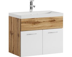 Badplaats Badkamermeubel Montreal 60 x 35 cm – Eiken met Wit – Wastafel met Onderkast