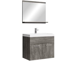 Badplaats Badkamermeubel Montreal Set 02 60 cm – Grijs Eiken – Hangend Meubel met Wastafel en Spiegel