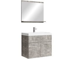 Badplaats Badkamermeubel Montreal Set 02 60 x 35 cm – Beton Grijs – Hangend Meubel met Wastafel en Spiegel