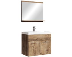 Badplaats Badkamermeubel Montreal Set 02 60 x 35 cm – Donker Grijs – Hangend Meubel met Wastafel en Spiegel