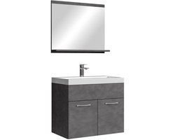 Badplaats Badkamermeubel Montreal Set 02 60 x 35 cm – Donker Grijs – Hangend Meubel met Wastafel en Spiegel