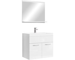 Badplaats Badkamermeubel Montreal Set 02 60 x 35 cm – Eiken met Zwart – Hangend Meubel met Wastafel en Spiegel