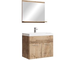 Badplaats Badkamermeubel Montreal Set 02 60 x 35 cm – Kastanje Eiken – Hangend Meubel met Wastafel en Spiegel