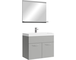 Badplaats Badkamermeubel Montreal Set 02 60 x 35 cm – Mat Grijs – Hangend Meubel met Wastafel en Spiegel