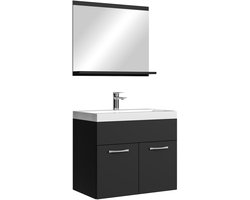 Badplaats Badkamermeubel Montreal Set 02 60 x 35 cm – Mat Zwart – Hangend Meubel met Wastafel en Spiegel