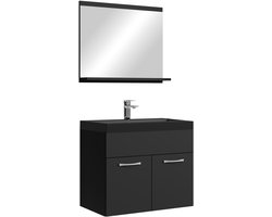 Badplaats Badkamermeubel Montreal Set 02 60 x 35 cm – Mat Zwart – Hangend Meubel met Zwarte Wastafel en Spiegel