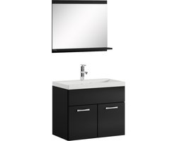 Badplaats Badkamermeubel Montreal Set 02 60 x 35 cm - Zwart Hoogglans - Badmeubel met spiegel