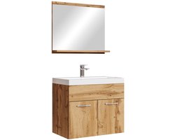 Badplaats Badkamermeubel Montreal Set 02 60 x 35 cm – Zwart Hoogglans – Hangend Meubel met Wastafel en Spiegel