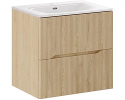 Badplaats Badkamermeubel Nordic 60 cm – Eiken – Hangend Badmeubel met 2 Lades