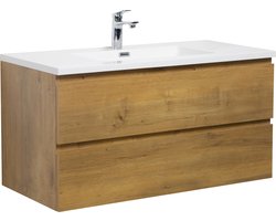 Badplaats Badkamermeubel Set Angela 100cm - Eiken - Badmeubel met Wastafel