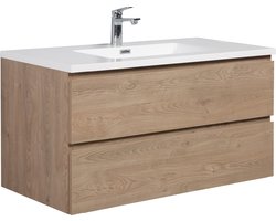 Badplaats Badkamermeubel Set Angela 100cm - Kastanje Eiken - Badmeubel met Wastafel