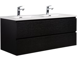 Badplaats Badkamermeubel Set Angela 120 cm – Zwart Houtnerf – Badmeubel met Wastafel