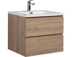 Badplaats Badkamermeubel Set Angela 60 cm – Kastanje Eiken – Badmeubel met Wastafel