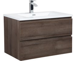 Badplaats Badkamermeubel Set Angela 80 cm – Bruin Eiken – Badmeubel met Wastafel