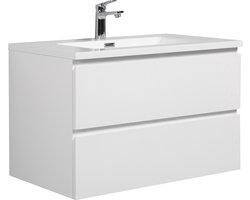 Badplaats Badkamermeubel Set Angela 80cm - Wit Hoogglans - Badmeubel met Wastafel