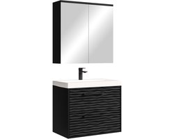 Badplaats Badkamermeubel Set Etna 01 60 cm – Mat Zwart – Badmeubel met Wastafel en Spiegelkast