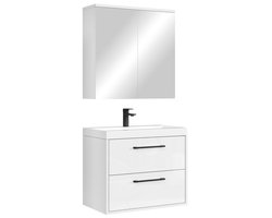 Badplaats Badkamermeubel Set Florence 01 60 cm – Hoogglans Wit – Hangend Wastafelmeubel met Spiegelkast