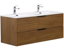 Badplaats Badkamermeubel Set Luxor 120cm - Walnoot - Badmeubel met Dubbele Wastafel