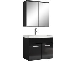 Badplaats Badkamermeubel Set Montreal 01 60 cm - Zwart Hoogglans - Badmeubel met spiegelkast