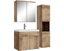Badplaats Badkamermeubel Set Montreal 60 cm - Kastanje Eiken - Badmeubel met spiegelkast en zijkast
