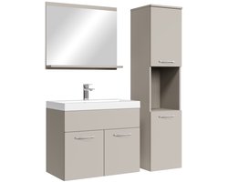 Badplaats Badkamermeubel Set Montreal 60 x 35 cm – Beige – Badmeubel met Spiegel en Zijkast