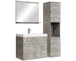 Badplaats Badkamermeubel Set Montreal 60 x 35 cm - Beton Grijs - Badmeubel met spiegel en zijkast