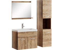Badplaats Badkamermeubel Set Montreal 60 x 35 cm - Bruin Eiken - Badmeubel met spiegel en zijkast