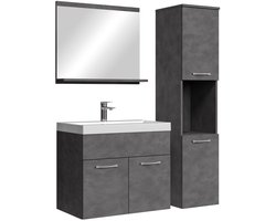 Badplaats Badkamermeubel Set Montreal 60 x 35 cm - Grijs - Badmeubel met spiegel en zijkast