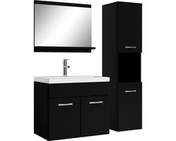 Badplaats Badkamermeubel Set Montreal 60 x 35 cm – Mat Zwart – Badmeubel met Spiegel en Zijkast