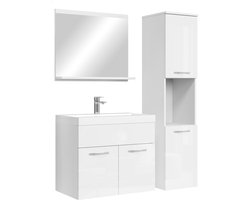 Badplaats Badkamermeubel Set Montreal 60 x 35 cm - Wit Hoogglans - Badmeubel met spiegel en zijkast