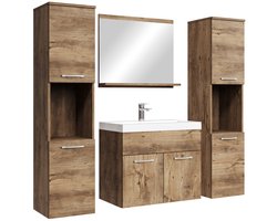 Badplaats Badkamermeubel Set Montreal XL 60 x 35 cm - Bruin eiken - Badmeubel met spiegel en zijkasten