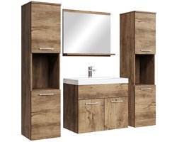 Badplaats Badkamermeubel Set Montreal XL 60 x 35 cm – Donker Grijs – Badmeubel met Spiegel en Zijkasten