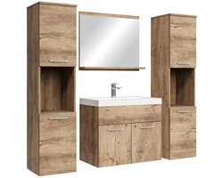 Badplaats Badkamermeubel Set Montreal XL 60 x 35 cm - Kastanje eiken - Badmeubel met spiegel en zijkasten