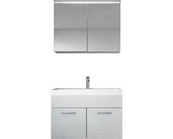 Badplaats Badkamermeubel Set Paso 02 80 x 40 cm - Wit Hoogglans - Badmeubel met Wastafel en Spiegelkast